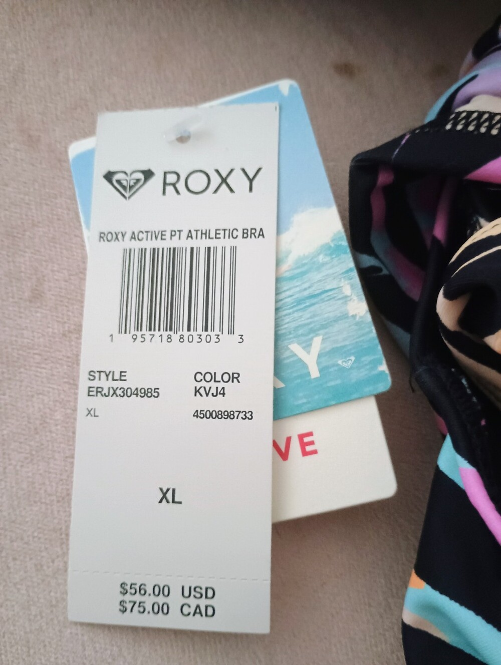 Roxy High Neck Tropical Print Swim Top - Pink/Black - Picture 5 of 5